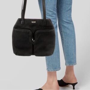 GUCCI vintage black canvas double pocket mini purse tote bag